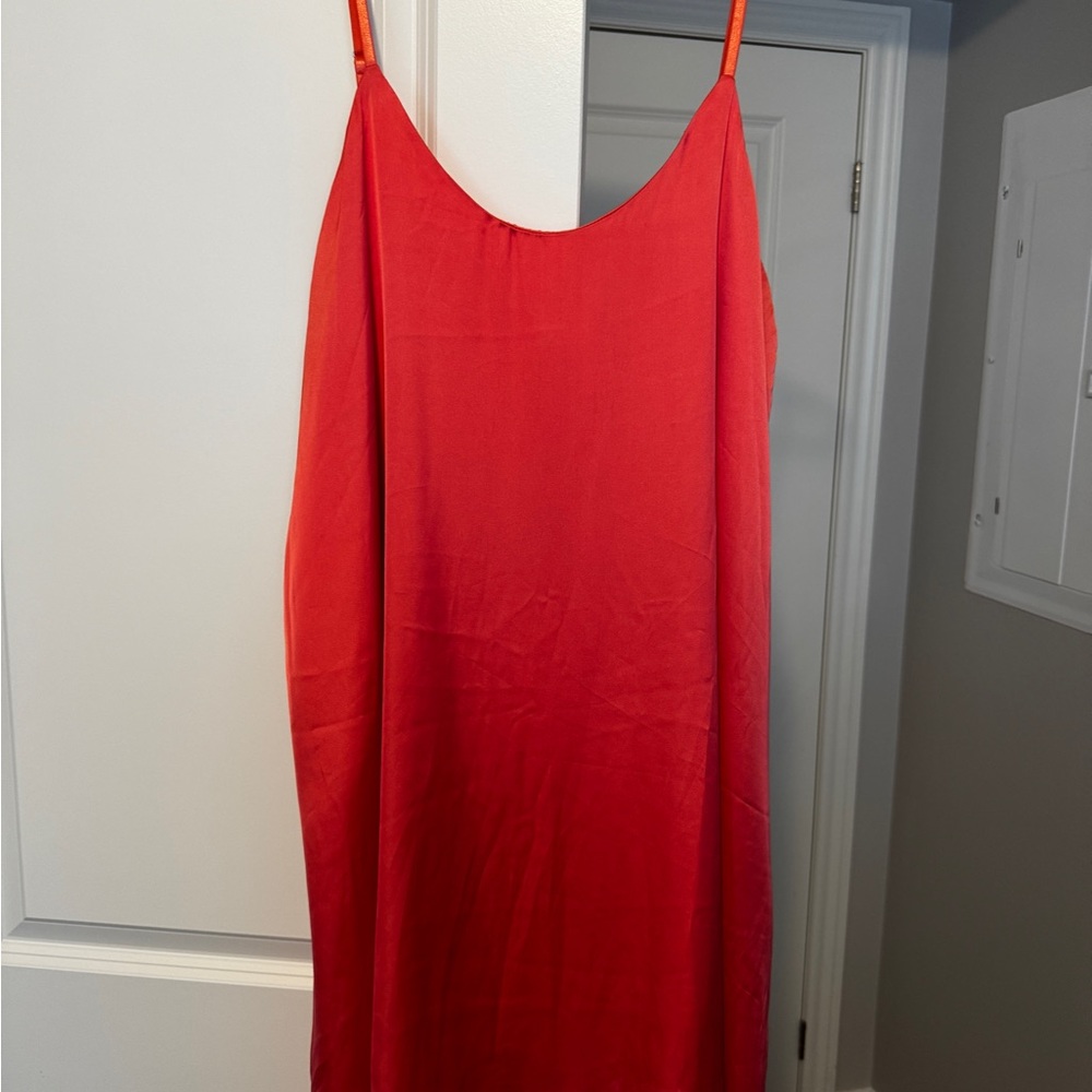 Coral Satin Sleeveless Dress